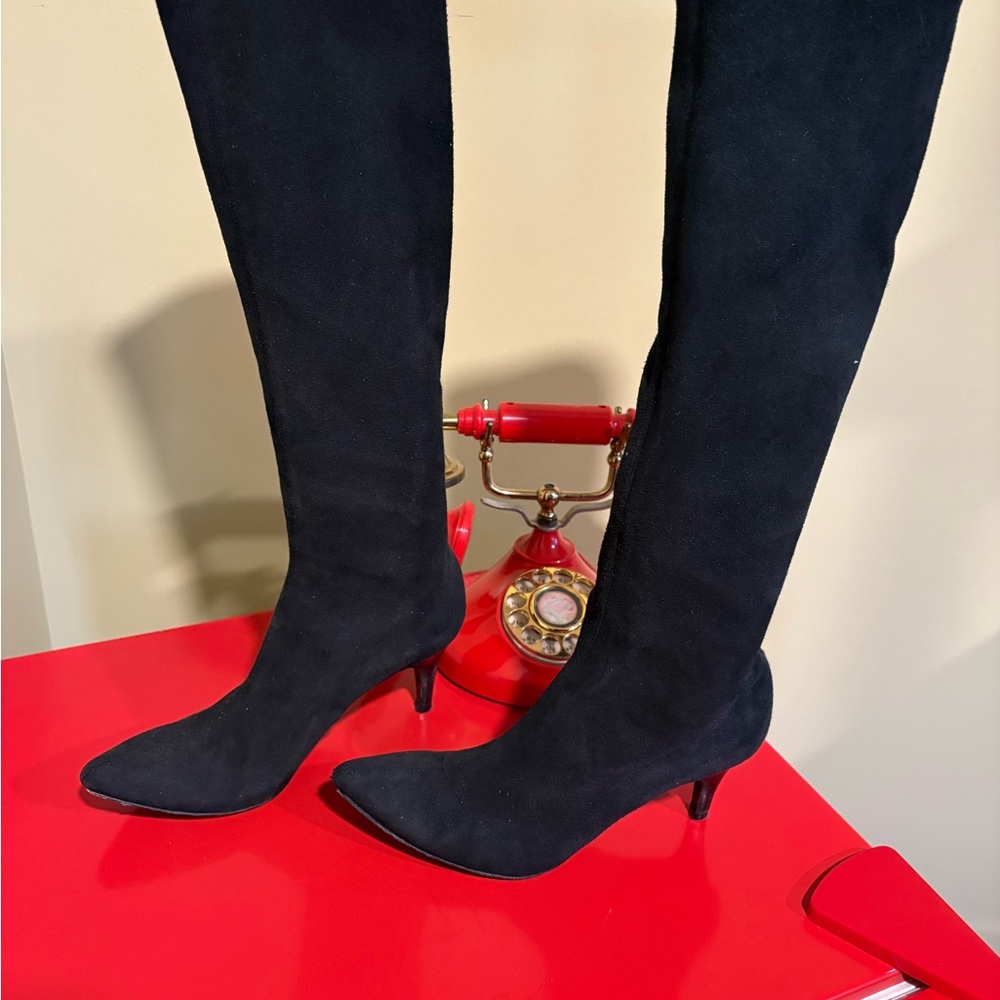 Stuart Weitzman Black Suede Heeled Boots
